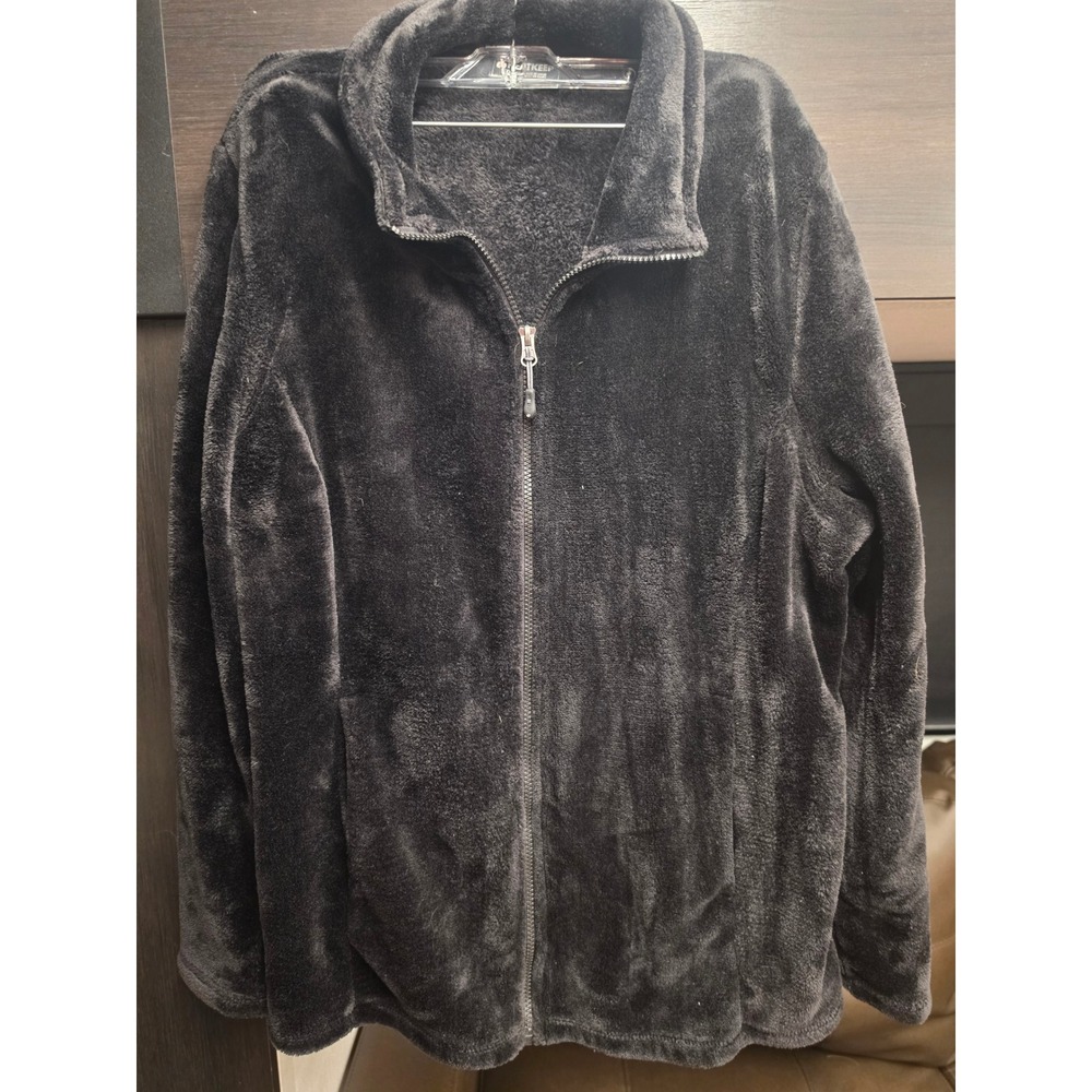 Heatkeep Black Fleece Full Zip Jacket Faux Fur Mock Neck XXL Plush Warm Layer